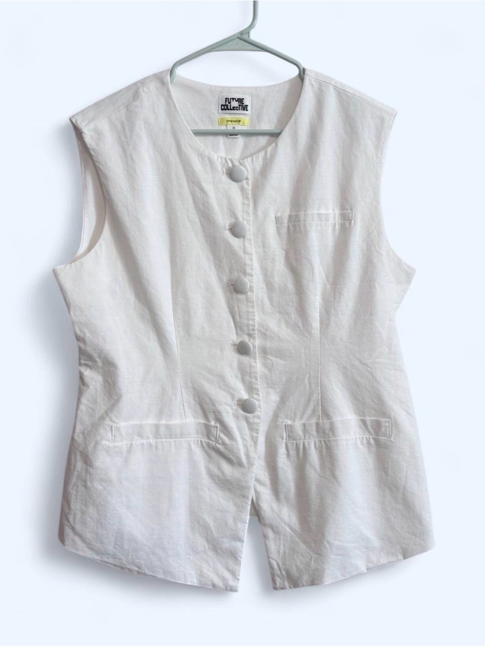 Future Collective White Sleeveless Button-Front Tunic Vest